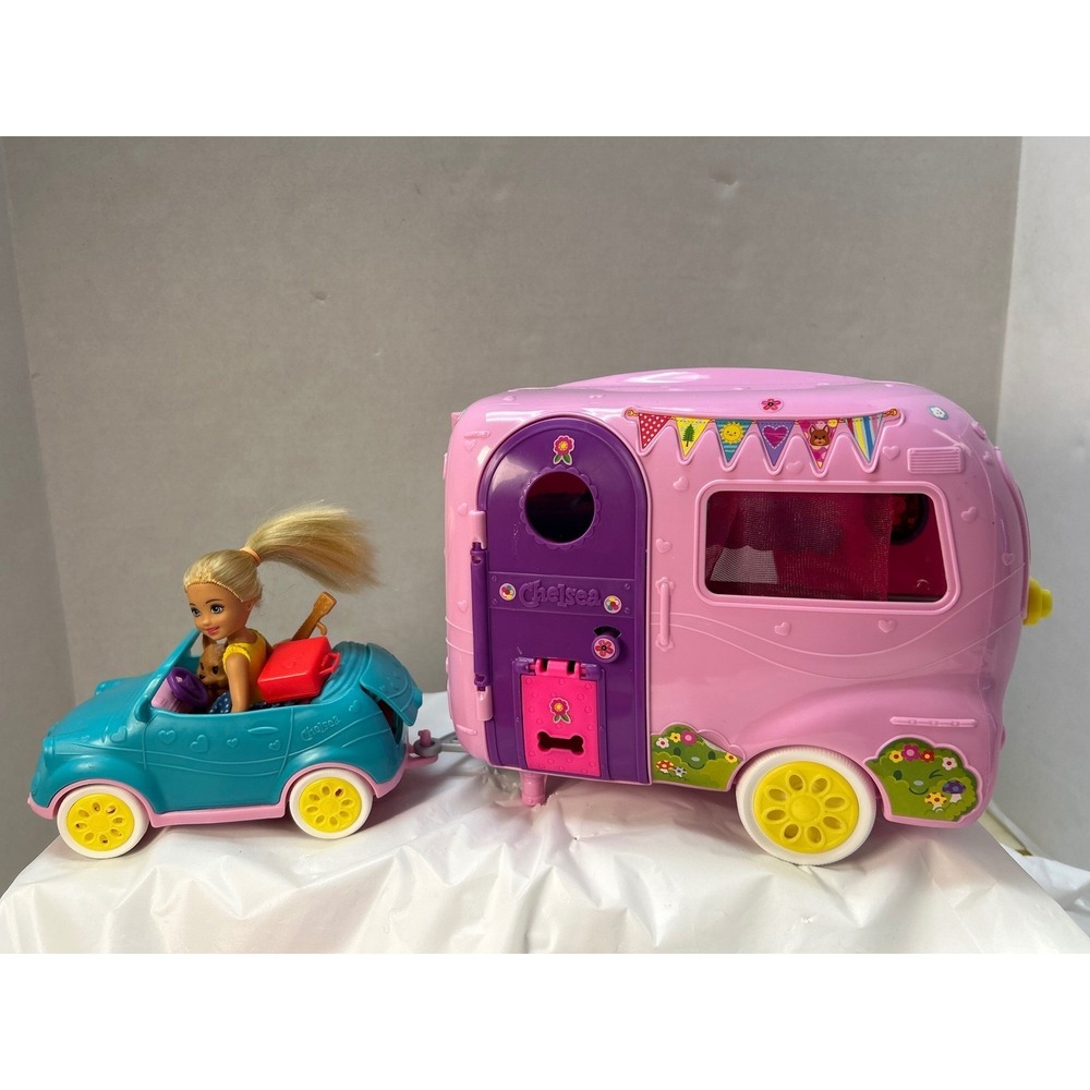 Barbie Club Chelsea Camper Playset FXG90 Pink Caravan Blue Car Doll Accessories - Picture 10 of 16